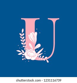 Botanical capital letter U vector