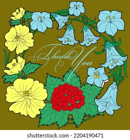 Botanical card with flowers. Spring ornament concept. Vector layout of decorative greeting card, invitation or message, background design. Romantic design.
