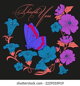 Botanical card with flowers. Spring ornament concept. Vector layout of decorative greeting card, invitation or message, background design. Romantic design.
