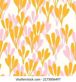 Dibujo botánico sin fisuras. Fondo floral dibujado a mano. Impresión vectorial simple inspirada en la naturaleza para tela, papel de pared, papel, paquete, papel