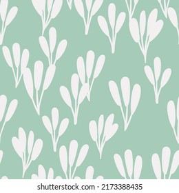 Botanical cartoon seamless pattern. Hand drawn floral background. Nature inspired simple vector print for fabric, wallpaper, stationery, package, paper