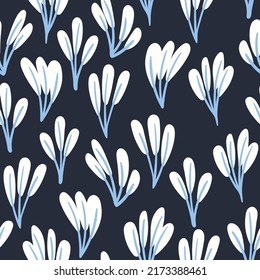 Botanical cartoon seamless pattern. Hand drawn floral background. Nature inspired simple vector print for fabric, wallpaper, stationery, package, paper