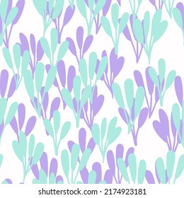 Botanical cartoon seamless pattern. Hand drawn floral background. Nature inspired simple vector print for fabric, wallpaper, stationery, package, paper