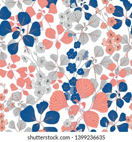 Botanical Cherry Pattern Vector Seamless Textile Design