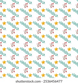 Botanical Christmas pattern with leaves and different berries.
