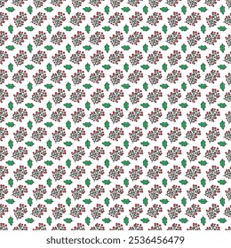 Botanical Christmas pattern with leaves and different berries.