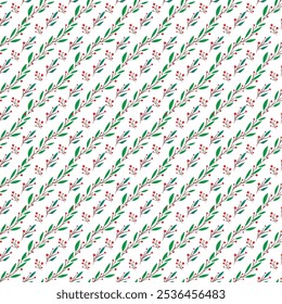 Botanical Christmas pattern with leaves and different berries.