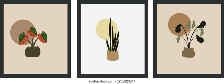 Botanical and circle abstract wall arts vector collection. Golden and luxury pattern design with leaves line arts, design for wall framed prints, canvas prints, poster, home decor.vector ilustration.