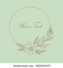 Marco de círculo botánico. Borde de línea redonda dibujado a mano, hojas y flores, invitación de boda y tarjetas, diseño de logotipo y plantilla de afiches. Elegante minimalista estilo floral vector ilustración aislada