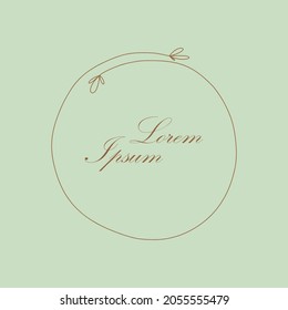Botanical circle frame. Hand drawn round line border, leaves and copy space, wedding invitation and cards, logo design and posters template. Elegant minimal style floral vector isolated illustration