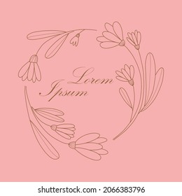 Botanical circle frame. Hand drawn round line border, leaves and flowers, wedding invitation and cards, logo design and posters template. Elegant minimal style floral vector isolated illustration