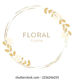 Botanical circle frame. Hand drawn round line border, leaves and flowers, wedding invitation and cards, logo design and posters template. Elegant minimal style floral vector isolated set
