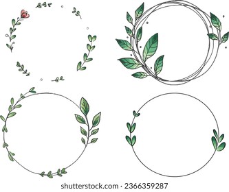 Botanical Circle frames. set of floral design element. black laurels frame branches . floral round frame vector design
