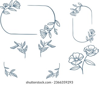 Marco de Círculo Botánico. conjunto de elementos de diseño floral. laureles negros enmarcan ramas. diseño vectorial de marco redondo floral