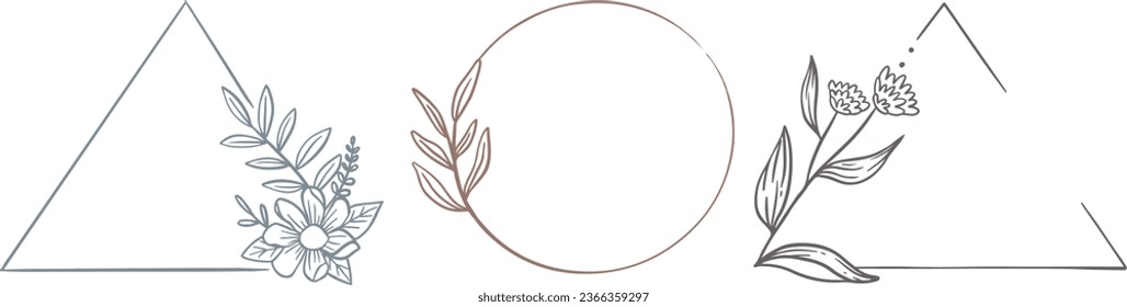 Botanical Circle frames. set of floral design element. black laurels frame branches . floral round frame vector design