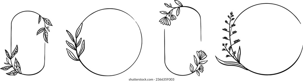 Botanical Circle frames. set of floral design element. black laurels frame branches . floral round frame vector design