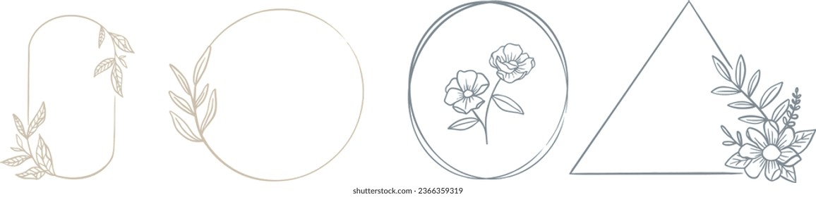 Botanical Circle frames. set of floral design element. black laurels frame branches . floral round frame vector design