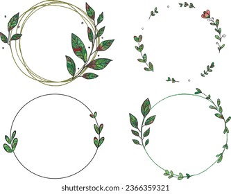 Botanical Circle frames. set of floral design element. black laurels frame branches . floral round frame vector design