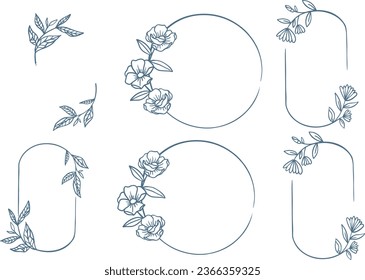 Botanical Circle frames. set of floral design element. black laurels frame branches . floral round frame vector design