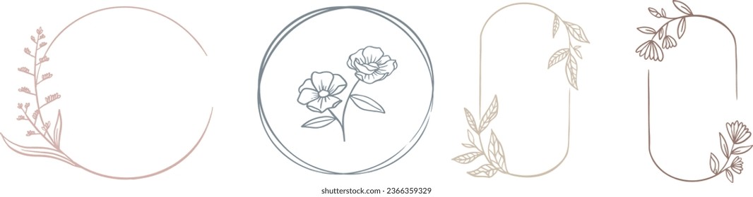 Marco de Círculo Botánico. conjunto de elementos de diseño floral. laureles negros enmarcan ramas. diseño vectorial de marco redondo floral