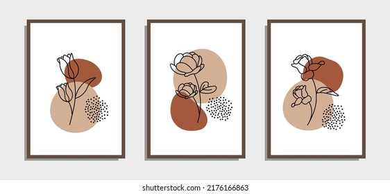 colección botánica de líneas abstractas de flores de arte. Forma moderna. Diseño de arte abstracto para la decoración de paredes, arte de impresión, cubierta, papel pintado, arte de pared mínimo y natural. Ilustración vectorial.