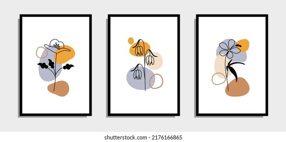 colección botánica de líneas abstractas de flores de arte. Forma moderna. Diseño de arte abstracto para la decoración de paredes, arte de impresión, cubierta, papel pintado, arte de pared mínimo y natural. Ilustración vectorial.