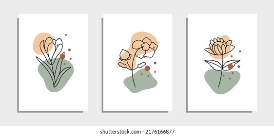 botanical collection of art abstract lines of flowers. Modern form. Abstract art design for wall decoration, print art, cover, wallpaper, Minimal and natural wall art. Vector illustration.