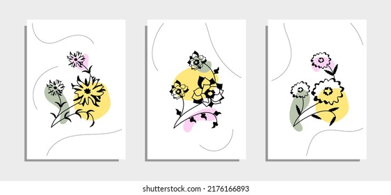 botanical collection of art abstract lines of flowers. Modern form. Abstract art design for wall decoration, print art, cover, wallpaper, Minimal and natural wall art. Vector illustration.