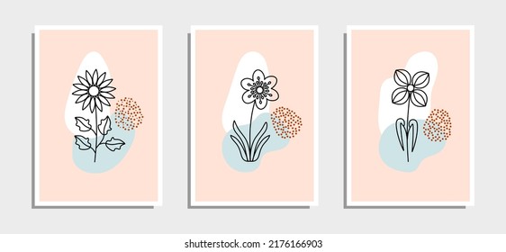 botanical collection of art abstract lines of flowers. Modern form. Abstract art design for wall decoration, print art, cover, wallpaper, Minimal and natural wall art. Vector illustration.