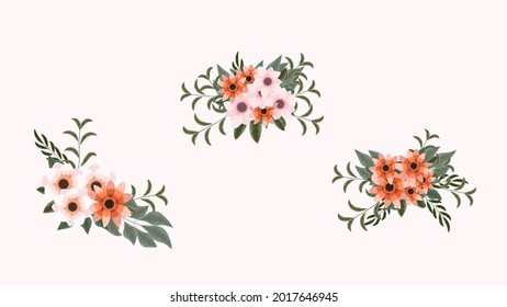 Botanical collection of wild floral arrangements sets with garden flowers, herbs, leaves, branches, all isolated as design elements for banners, postcards, advertising, social media posts, textile,