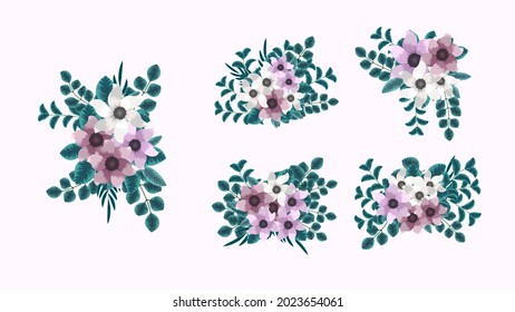 Botanical Collection Of Wild Floral Arrangements Sets With Garden Flowers, Herbs, Leaves, Branches, All Isolated As Design Elements For Banners, Postcards, Advertising, Social Media Posts, Textile,