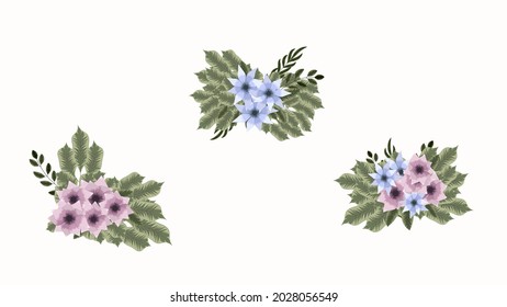 Botanical Collection Of Wild Floral Arrangements Sets With Garden Flowers, Herbs, Leaves, Branches, All Isolated As Design Elements For Banners, Postcards, Advertising, Social Media Posts, Textile,