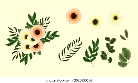 Botanical Collection Of Wild Floral Elements With Garden Flowers, Herbs, Leaves, Branches, All Isolated As Design Elements For Banners, Postcards, Advertising, Social Media Posts, Textile, Web