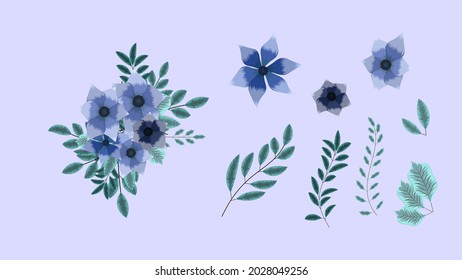 Botanical Collection Of Wild Floral Elements With Garden Flowers, Herbs, Leaves, Branches, All Isolated As Design Elements For Banners, Postcards, Advertising, Social Media Posts, Textile, Web