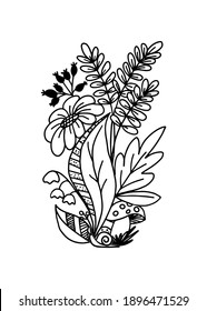 Botanical composition on a white background. Contour drawing.