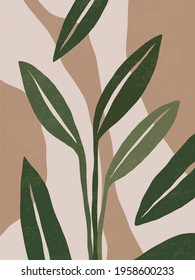 Botanical contemporary wall art poster. Tropical Foliage line art drawing with abstract shape.Boho Abstract Plant Art design for print, cover, wallpaper,Mid century Minimal and natural wall art. Vecto