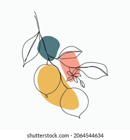 Botanical Continuous line art in elegant style. Foliage line art drawing with abstract shape.  Abstract Plant Art design for print, cover, wallpaper, Minimal and  natural wall art. Vector illustration