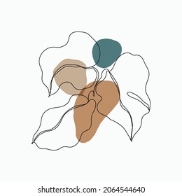 Arte botánico continuo en estilo elegante. Dibujo artístico de línea de follaje con forma abstracta.  Resumen Diseño de arte vegetal para impresión, cubierta, papel tapiz, arte de pared mínimo y natural. Ilustración vectorial