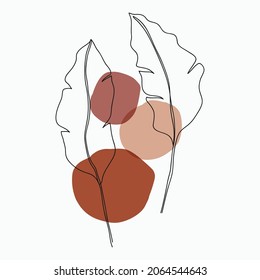 Arte botánico continuo en estilo elegante. Dibujo artístico de línea de follaje con forma abstracta.  Resumen Diseño de arte vegetal para impresión, cubierta, papel tapiz, arte de pared mínimo y natural. Ilustración vectorial