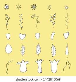 Botanical contours doodle to create your bouquet design. Vector hand drawing for easy creativity. Create a slider easily and simply color in the desired color.