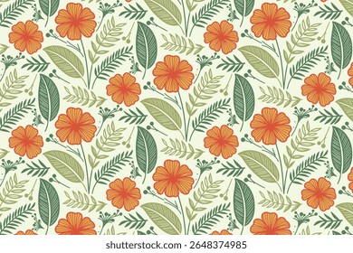 Patrón de flores de algodón botánico con hojas abstractas de una línea en repetición sin fisuras para sábanas, ropa de cocina y diseño de moda

