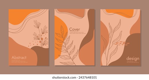 Botanical cover vector set. Hand drawn floral template line art background for notebooks, planners, brochures, books, catalogs, wall art.