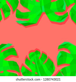 Botanical creative header design with exotic leaves on coral color background.