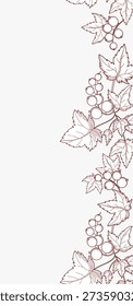Botanical Currant Seamless Border. Delineie Ramos de Bagas com Folhas em Fundo Claro. Modelo de Fruta Vertical Vintage com Espaço de Cópia Vazio. Banner do ornamento monocromático. Ilustração vetorial
