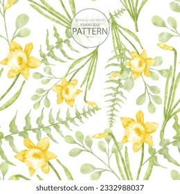 Botanical daffodil  flower  watercolor style illlustration  seamless pattern