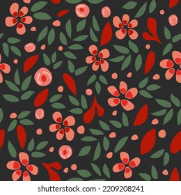 Botanical decorative pattern on the black background