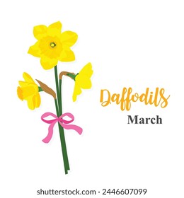 Botanical design for Bouquet of birth month flowers, March. Set of Yellow daffodils flower, flat vector illustration.