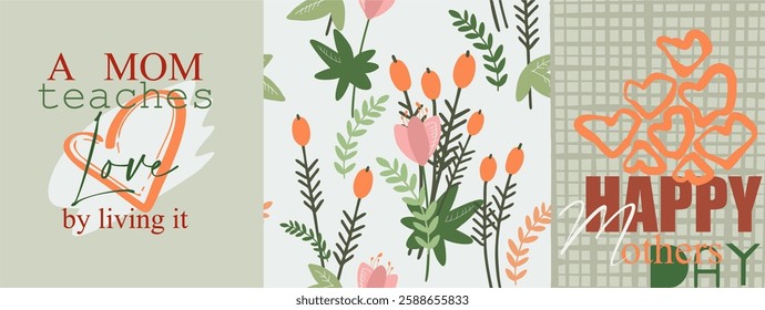 Botanical digital art (poster, card, pattern) for Mother's Day, International Women's Day. Fully editable poster for branding, advertising, printing. Vector