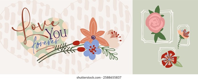 Botanical digital art (poster, card, pattern) for Mother's Day, International Women's Day. Fully editable poster for branding, advertising, printing. Vector