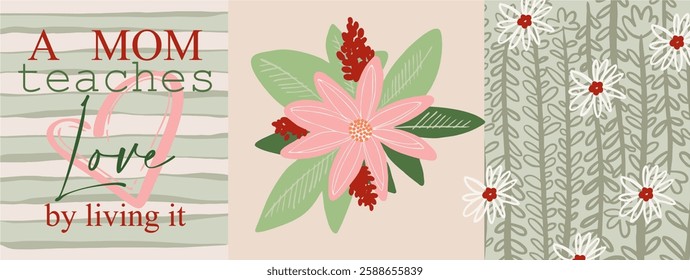 Botanical digital art (poster, card, pattern) for Mother's Day, International Women's Day. Fully editable poster for branding, advertising, printing. Vector